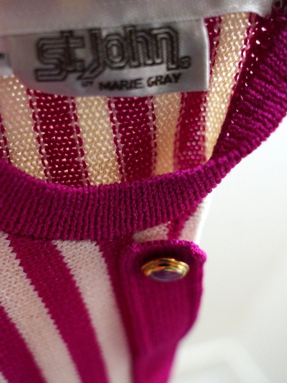 70s St. John Cream and Magenta Striped Dress size 10 - Picture 2 of 7